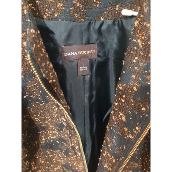 VTG‎ Dana Buchman Women's Jacket Blazer L Brown Black Speck Full Zip Gold Pull - Picture 8 of 13